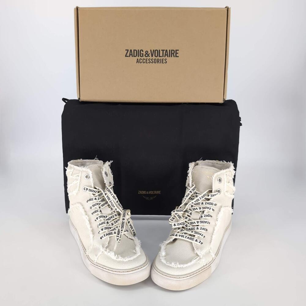 ZADIG & VOLTAIRE High Flash Canvas Sneakers in Flash White -Size US 9 EU 40 -NIB